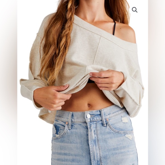 Free People Jamie Sweater Off Shoulder Oversized Oatmeal Heather Size M NWT $148 - Picture 2 of 11
